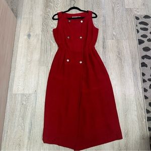 Vintage Ruby Midi Dress with Button Detail